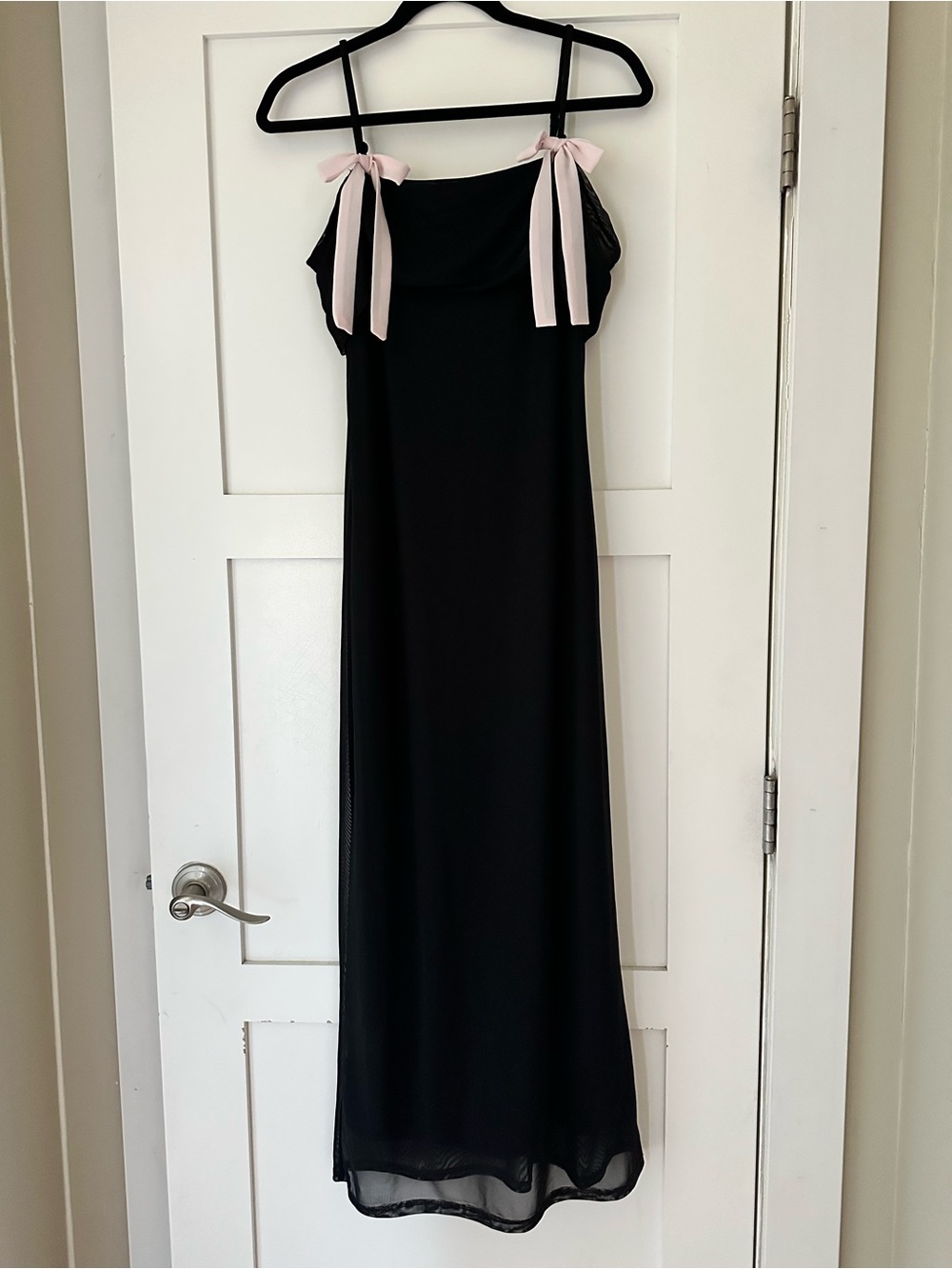 Beautiful Wild Fable Black Slip Dress with Pale Pink bow Straps